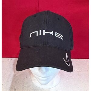 Nike Vintage Black Embroidered Swoosh Adjustable Hat Baseball Cap F0WDI